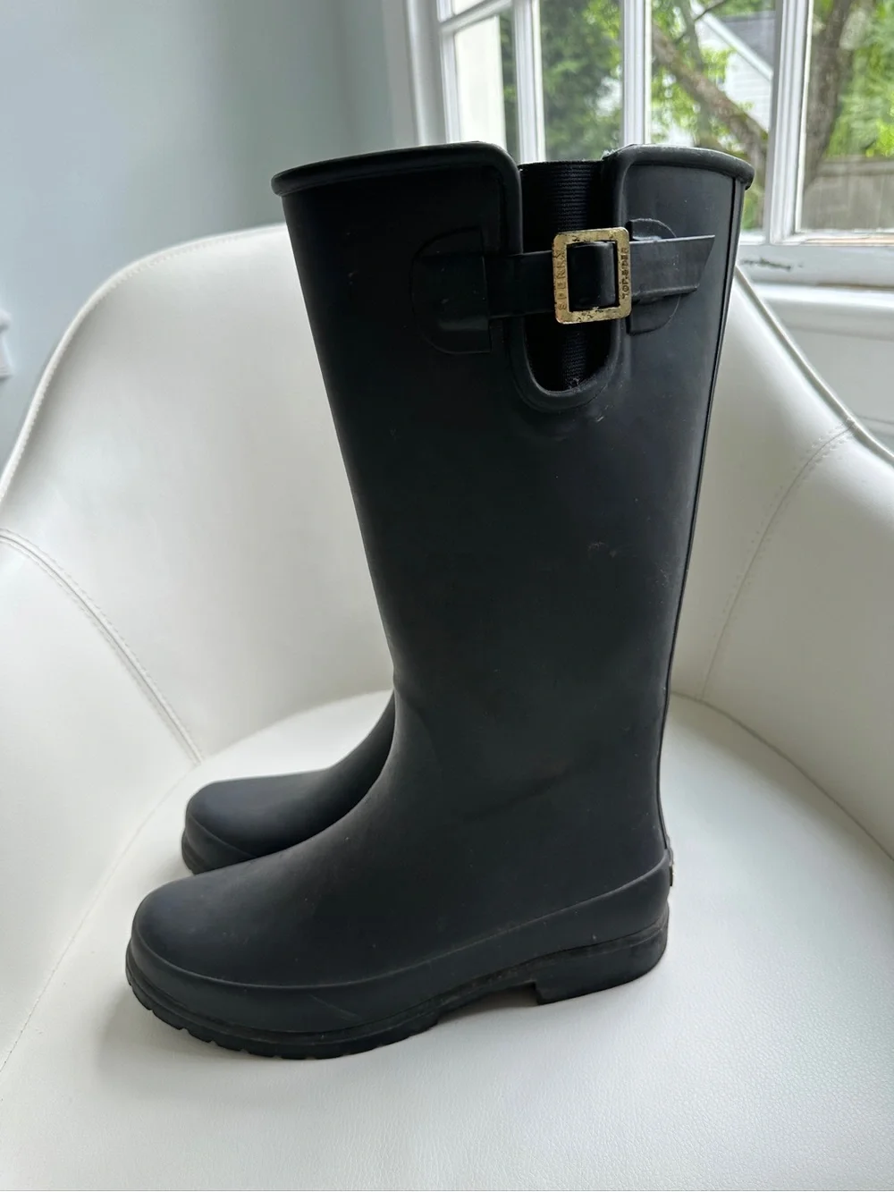 Sperry Black Tall Preppy Rain Boots in Size 8